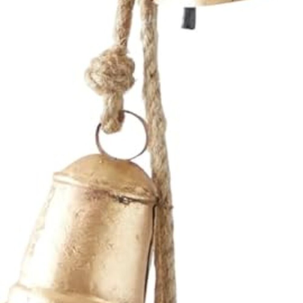 Metal Handmade Tibetan Inspired Decorative Cow Bells with 4 Bells on Jute Hangin